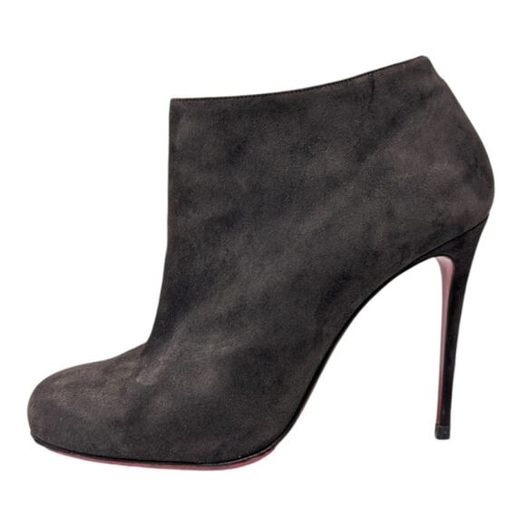 Christian Louboutin Bellissima 100 Ankle Boot Brown Suede Round Toe Heels 38.5 - Picture 1 of 11